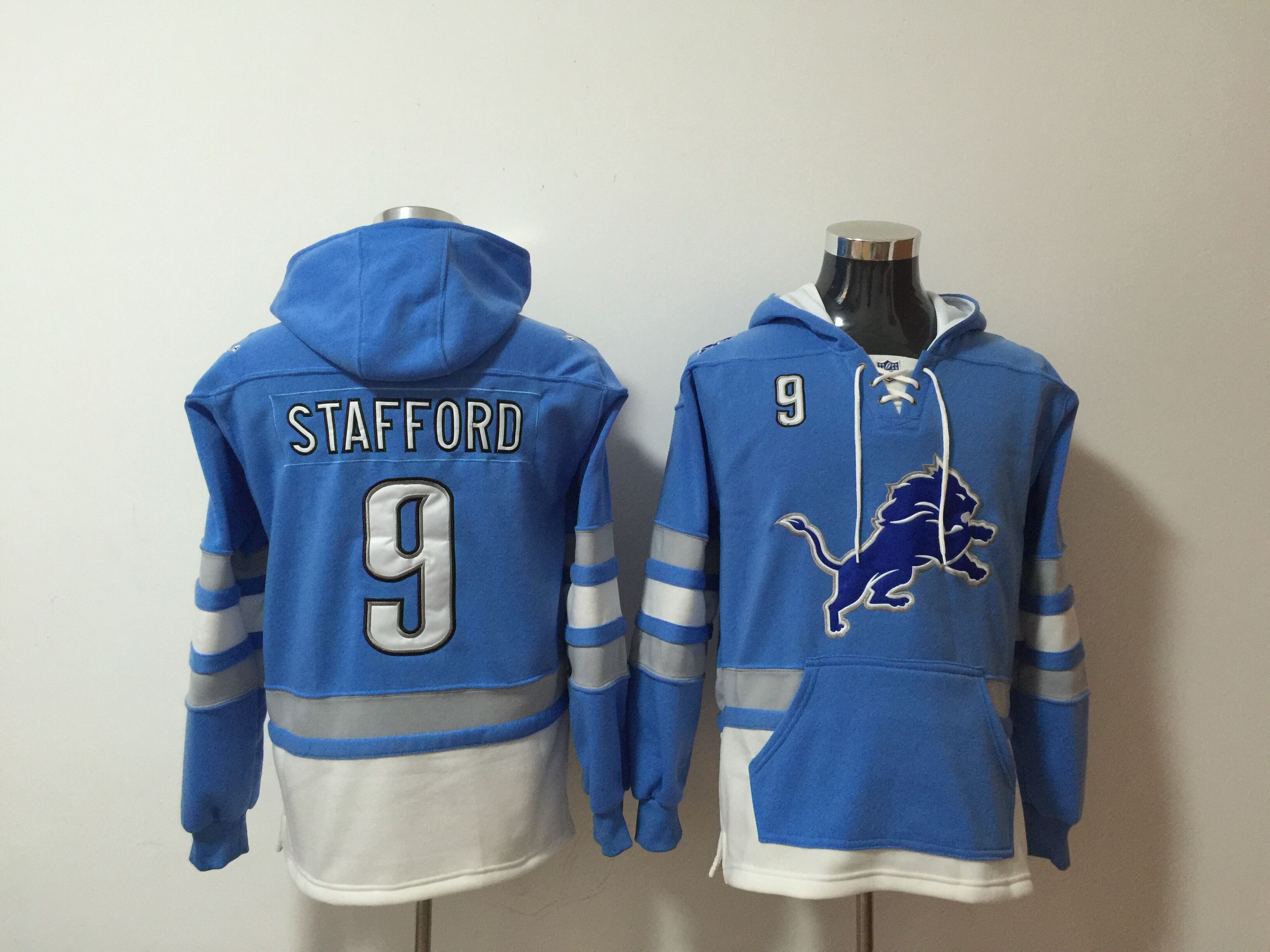Men NFL Nike Detroit Lions 9 Stafford blue Sweatshirts